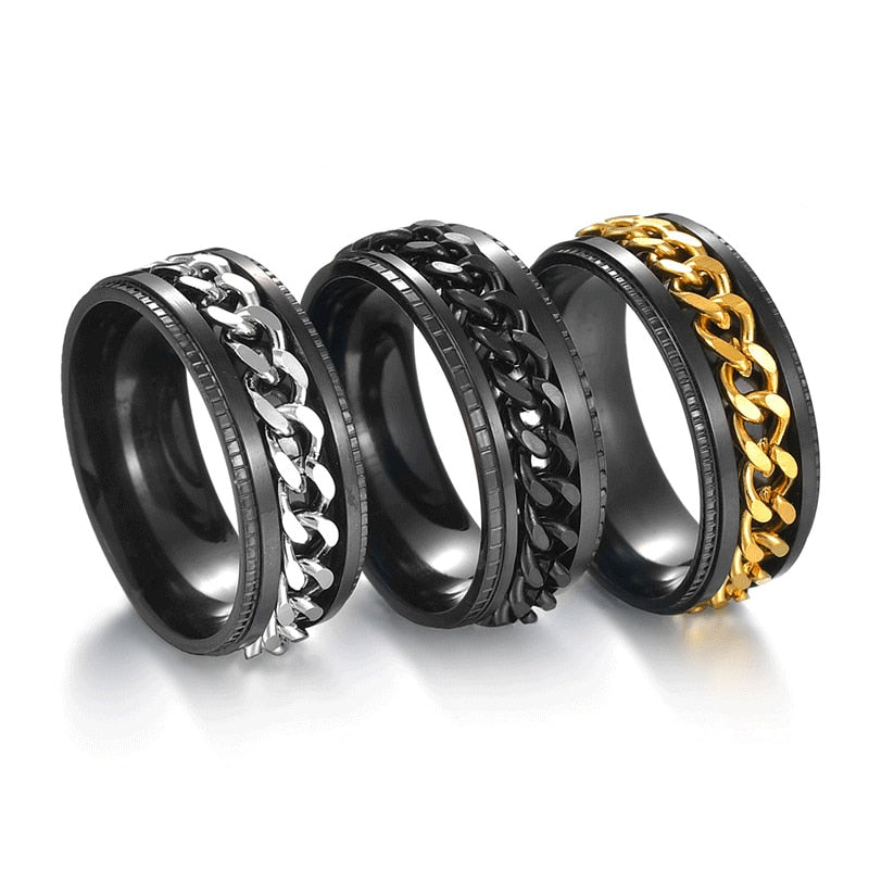 Bague homme DRAGON RING II | Anneau chaîne rotative au Titanium