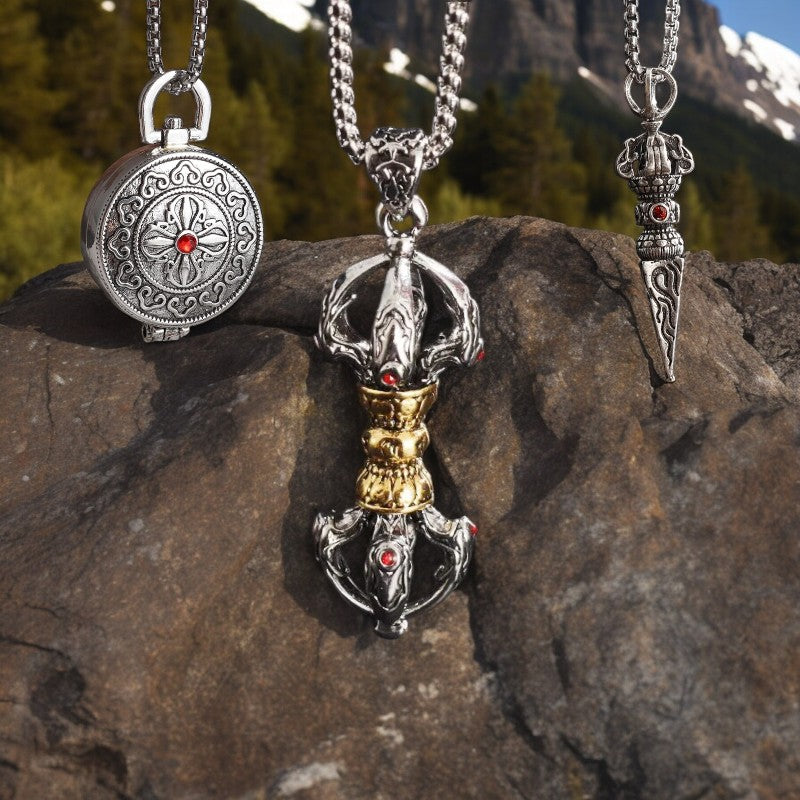 Collier homme- pendentif TIBY AMULETTE™ ; Collier raffiné de style Tibétain
