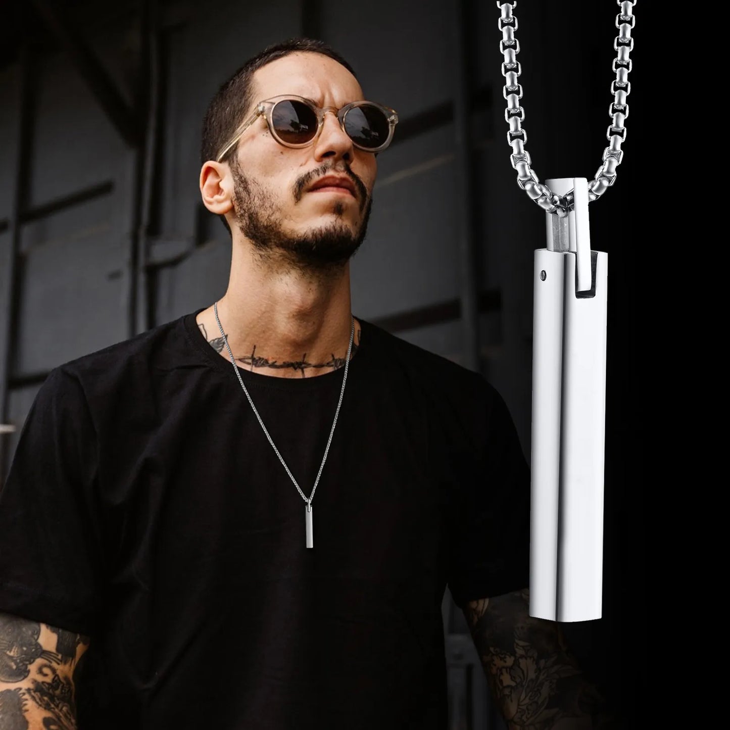 Collier homme- pendentif CLASSY-BAR™ ; Colliers avec pendentif minimaliste