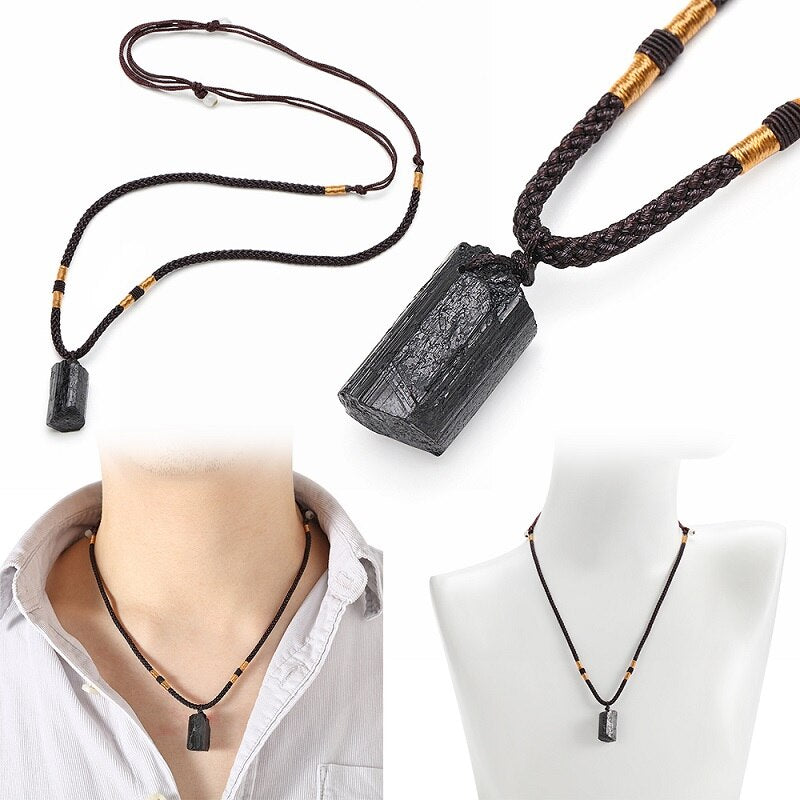 Collier homme- pendentif TOURMALINE PENDENTIF™ | Collier de pierre Chakra noire