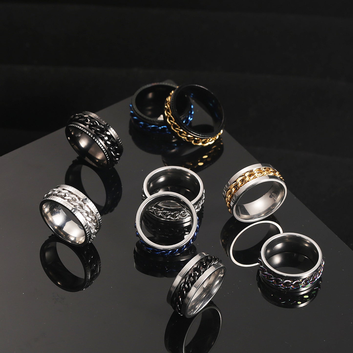 Bague homme DRAGON RING II | Anneau chaîne rotative au Titanium