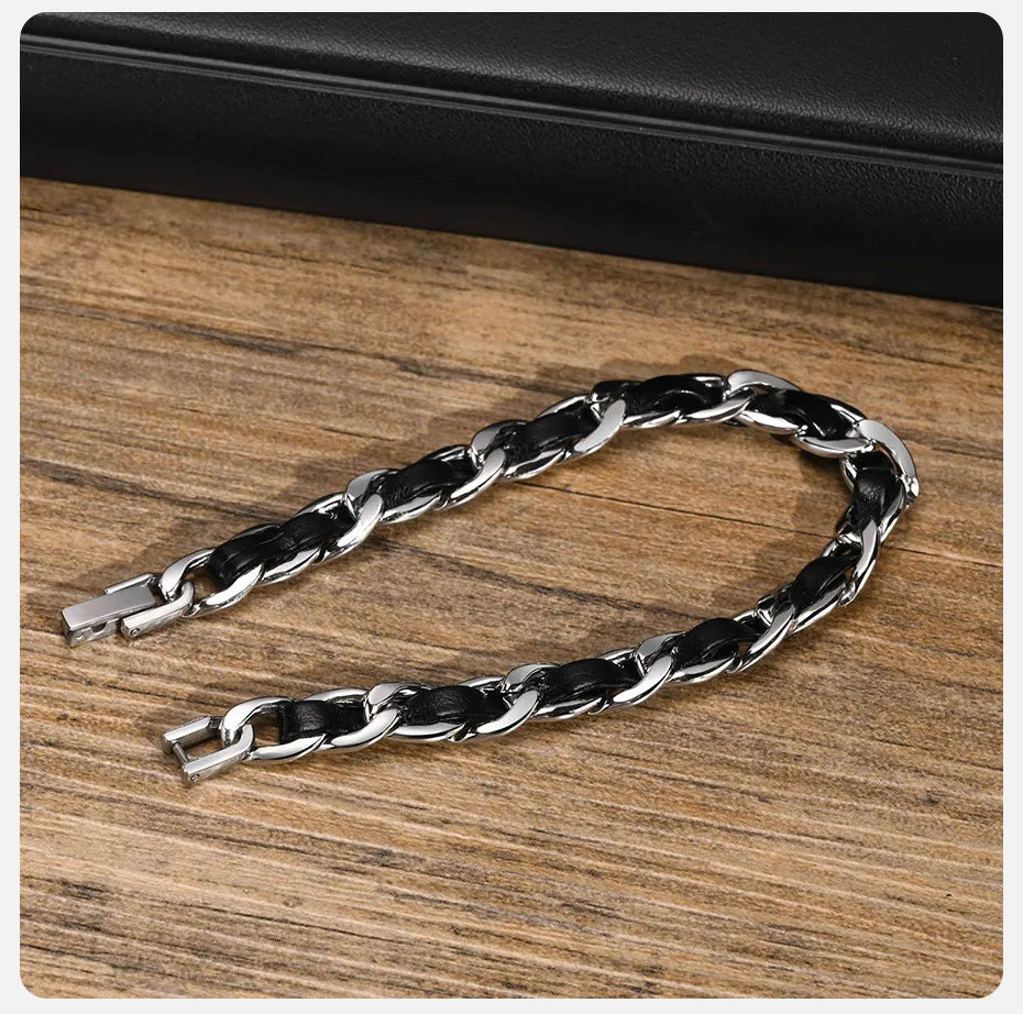 Bracelet homme- MIXOLUX™ | Bracelet métal et cuir de luxe moderne