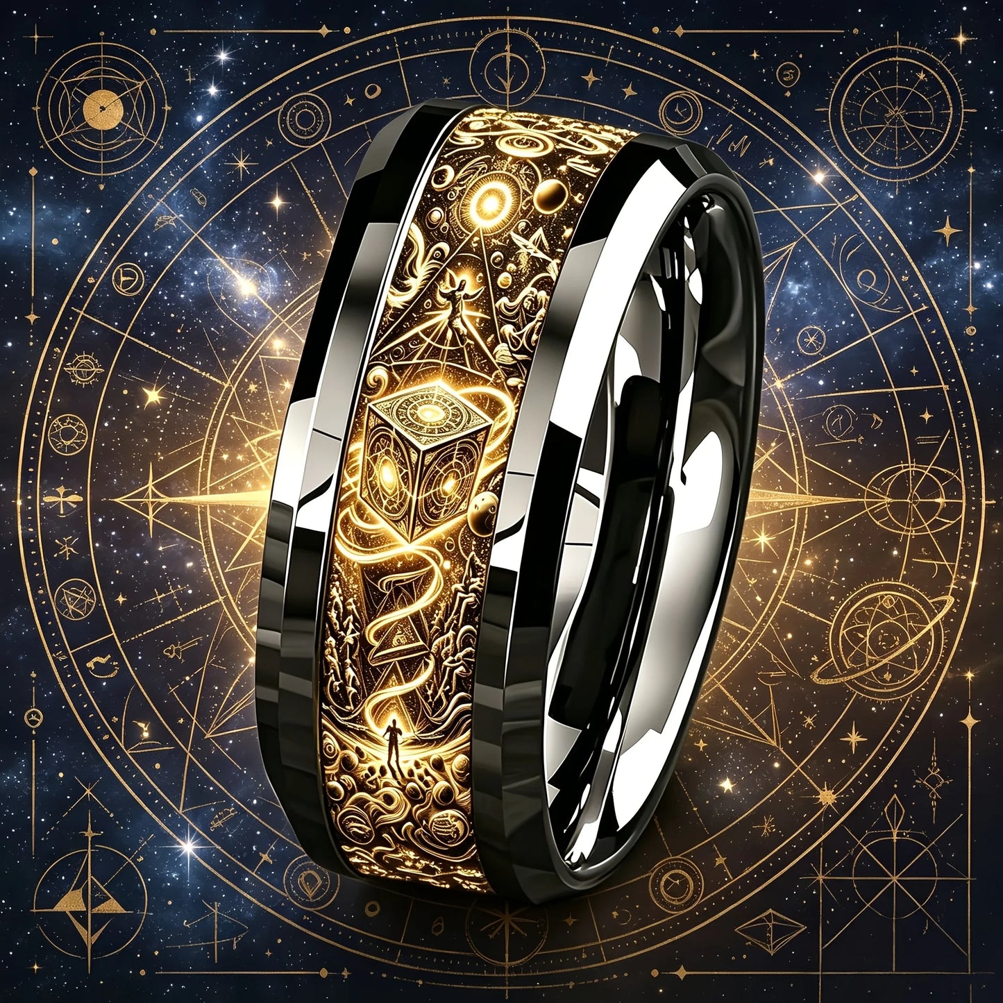 Bague pour homme | magie, runes et ciel étoilé « Anneau Céleste »