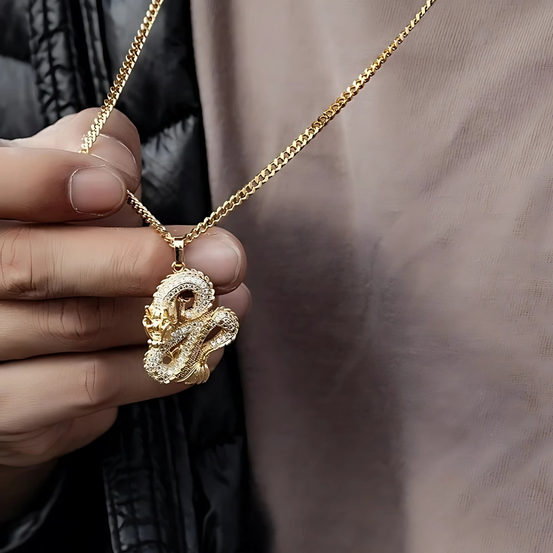 Collier homme- pendentif DRAGON CHINOIS LUXE DISCRET