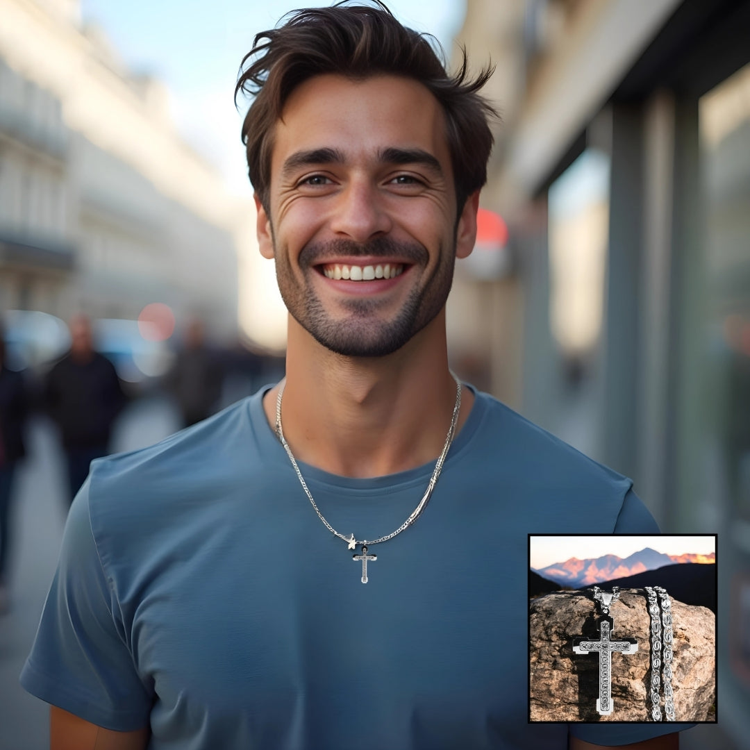 Collier homme- pendentif croix ZIRCOCROSS III : Élégance et Foi Réunies