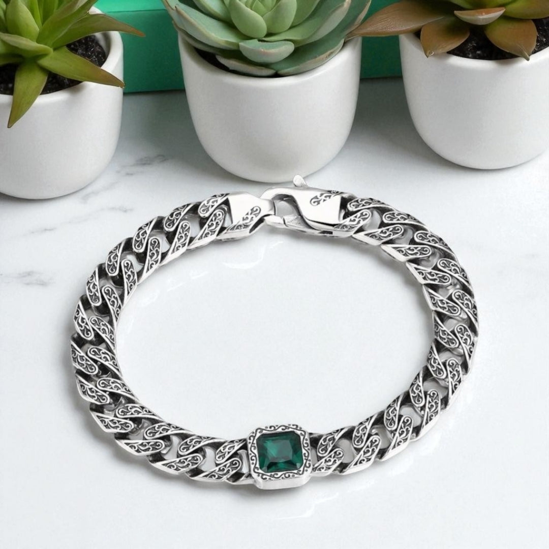 bracelet homme deep soul pierre carré verte presentation plantes marbre