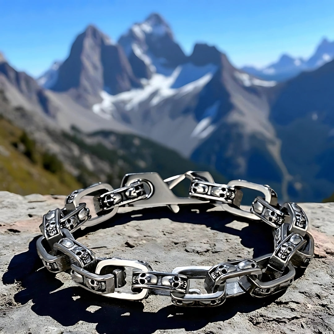 bracelet homme maillons skull crane rochers montagnes zen presentation
