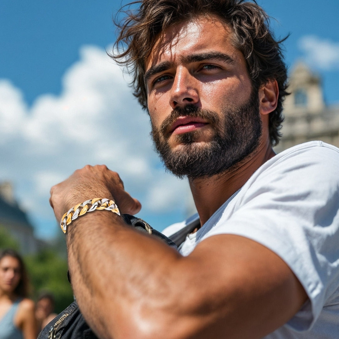 bracelet homme luxe silver and gold homme charmeur sac