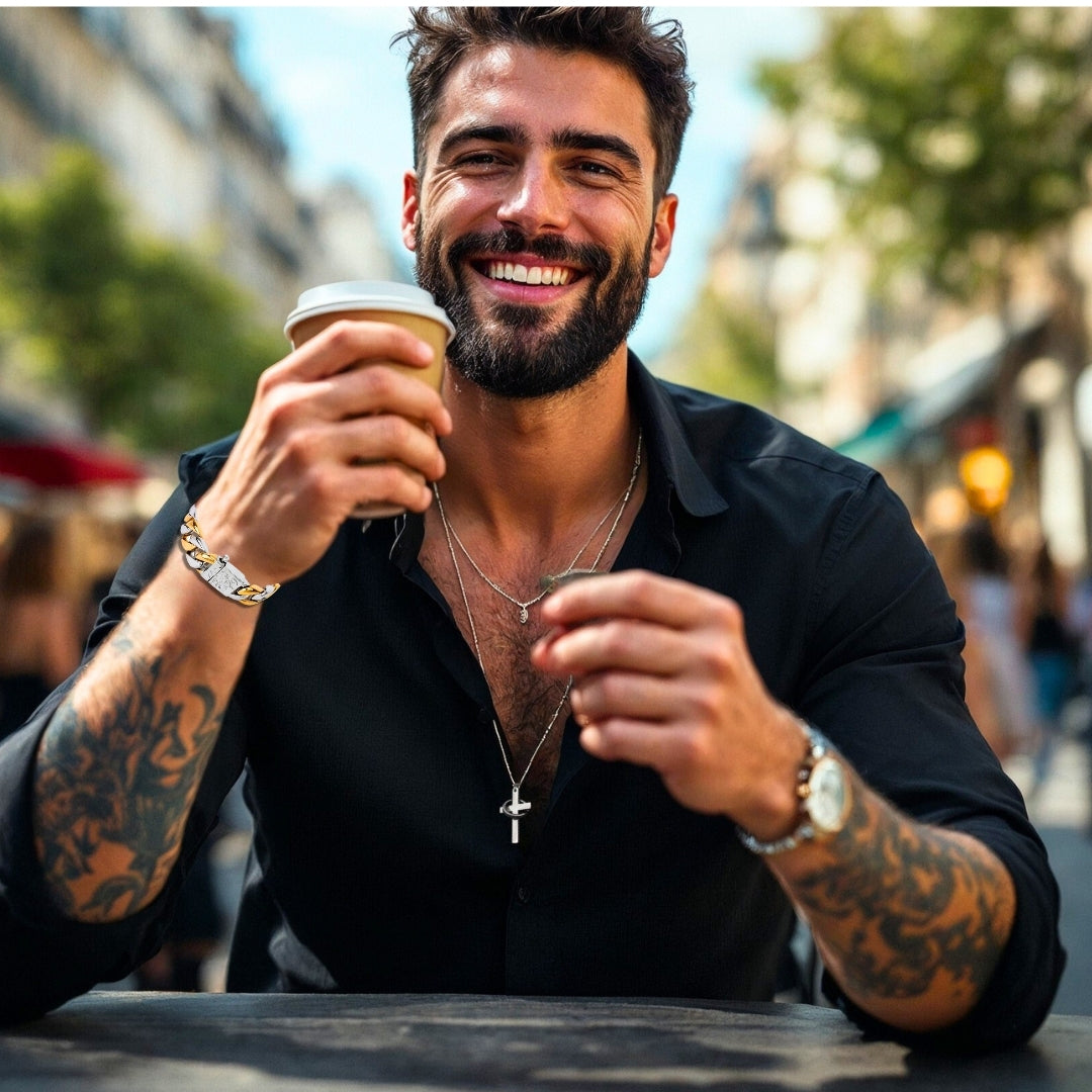 bracelet homme luxe silver and gold homme heureux café croix été