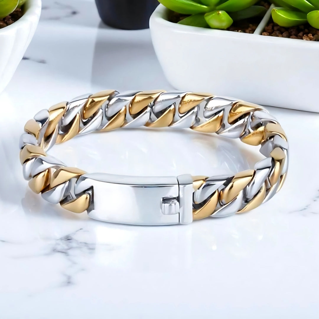 bracelet homme luxe silver and gold plantes table marbre presentation 12 mm