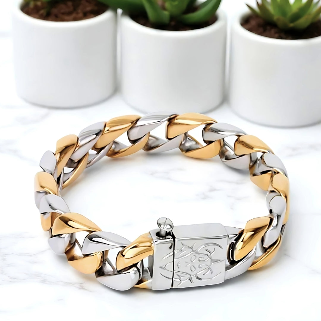 bracelet homme luxe silver and gold plantes table marbre presentation 16 mm