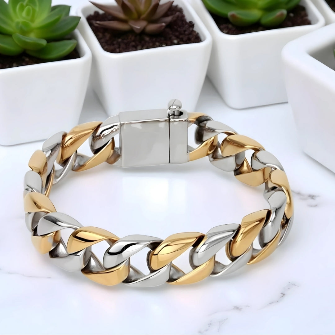 bracelet homme luxe silver and gold plantes table marbre presentation 16 mm derriere