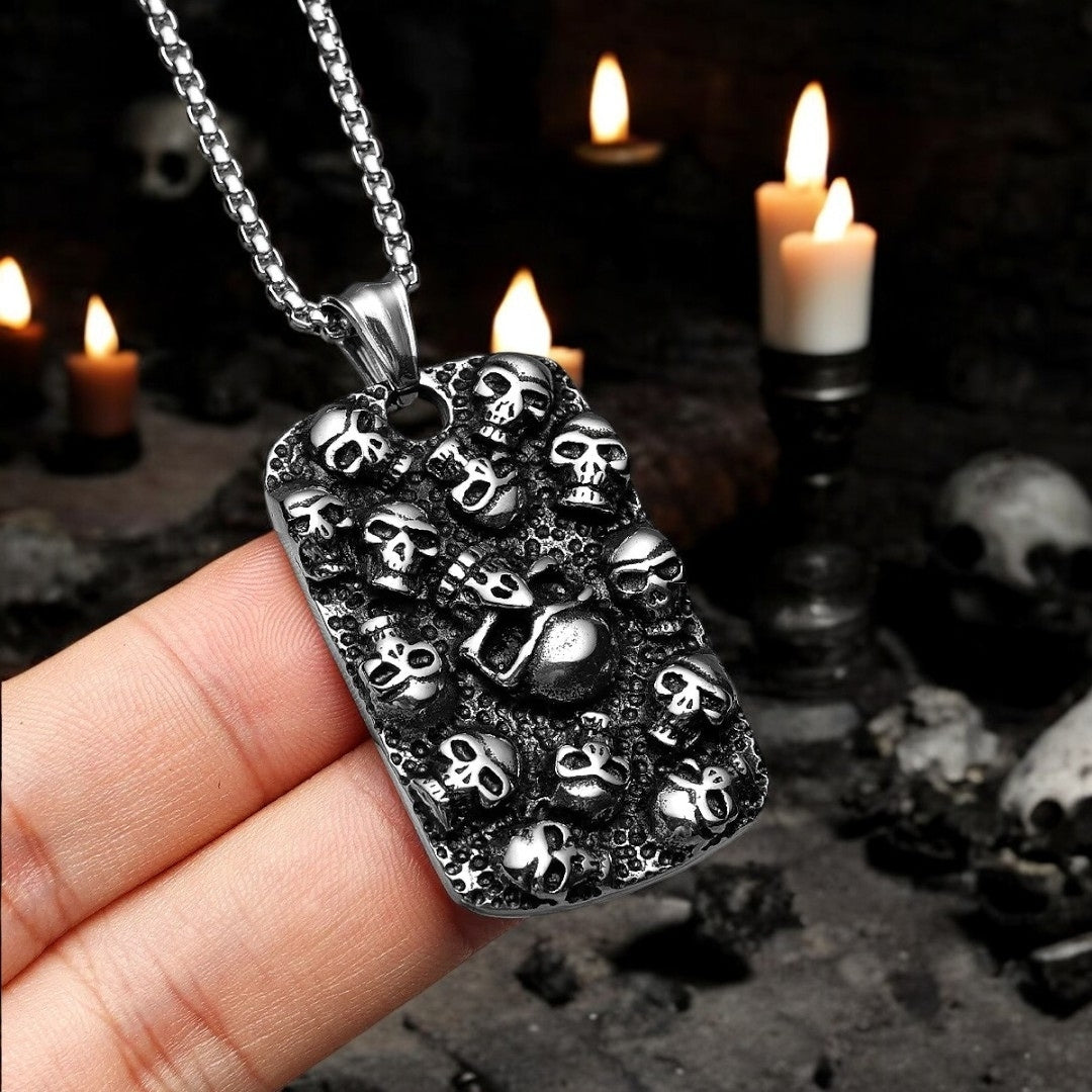 collier-homme-pendentif-militaire-tag-crane-tête-de-mort-silver-argent-acier-crypte-crânes-humains