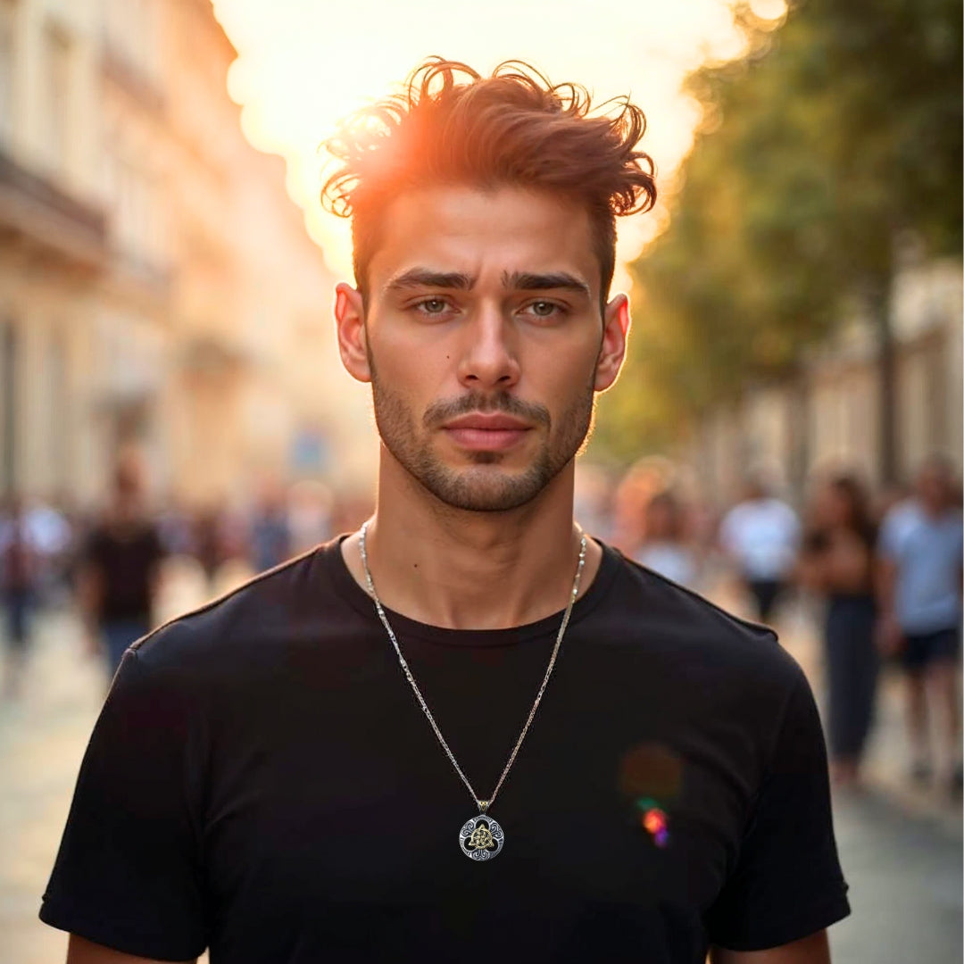 collier-homme-pendentif-pendentif homme-homme-t-shirt-noir-rue-de-Paris