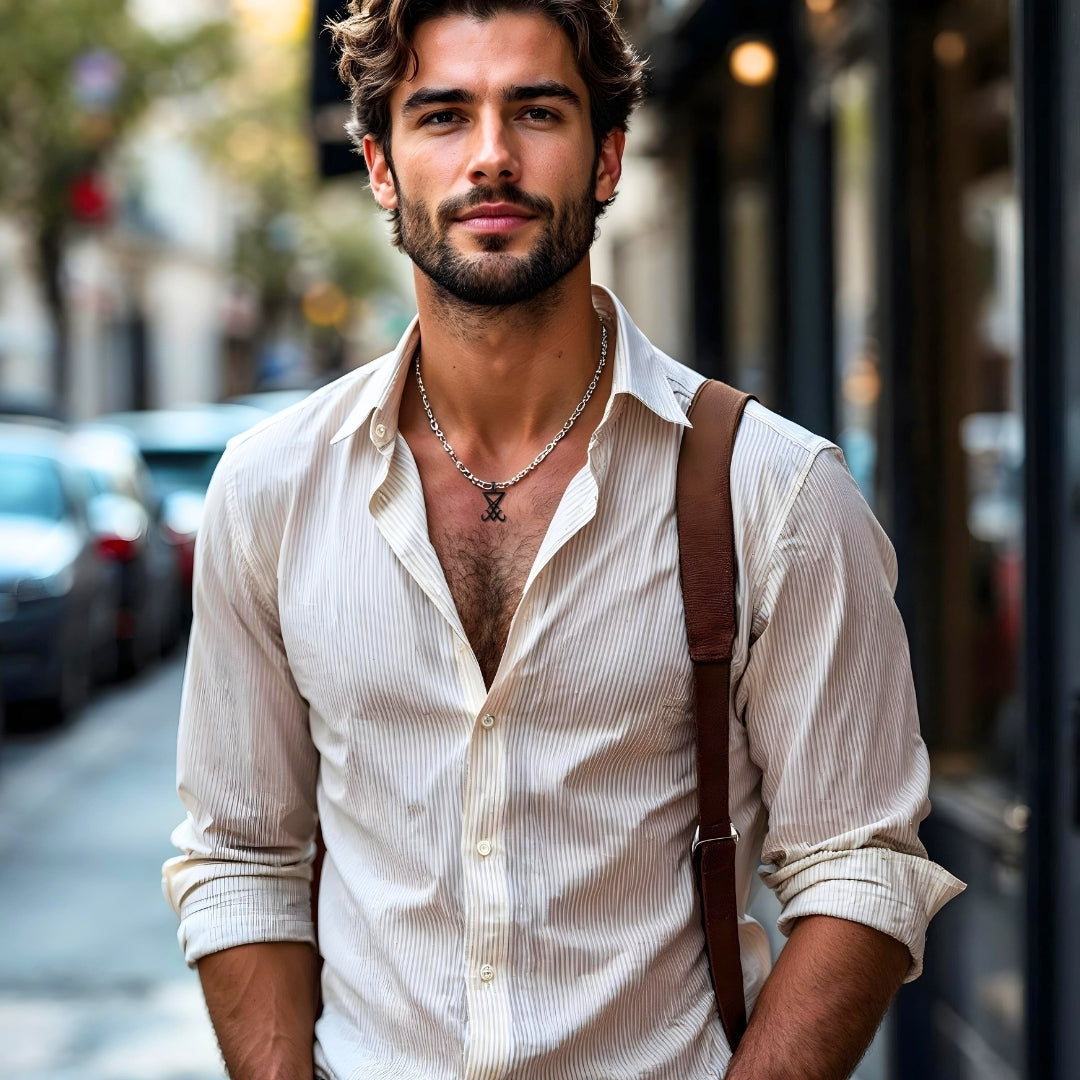 Collier-homme-pendentif-satalace-noir-homme-élégant-à-Paris