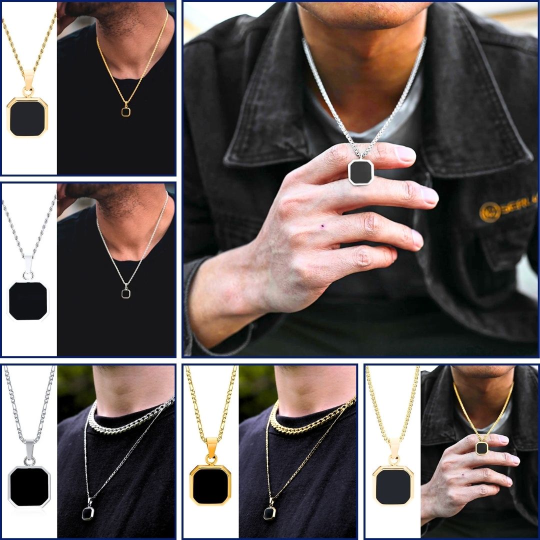 Collier homme- pendentif DARK SOUL CATCHER CARRÉ™ |Collier stylé carré avec pendentif noir
