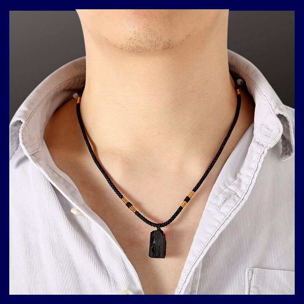 Collier homme- pendentif TOURMALINE PENDENTIF™ | Collier de pierre Chakra noire