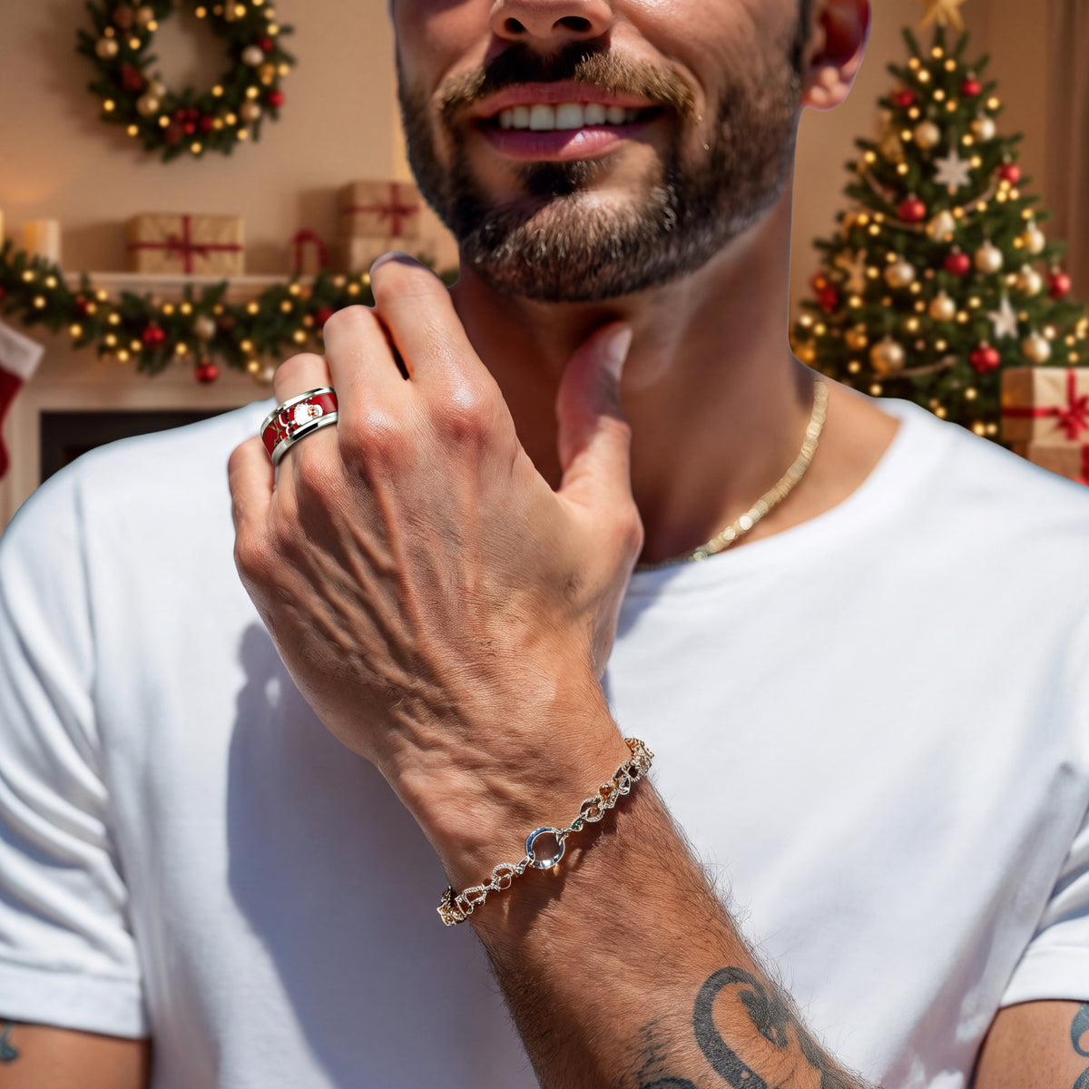 Bague pour homme |  anneau Père Noël « Éclat de Noël »