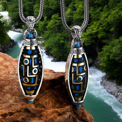 Collier homme- pendentif TIBY CÉLESTE™  : Pendentif Tibétain type moulin à prière