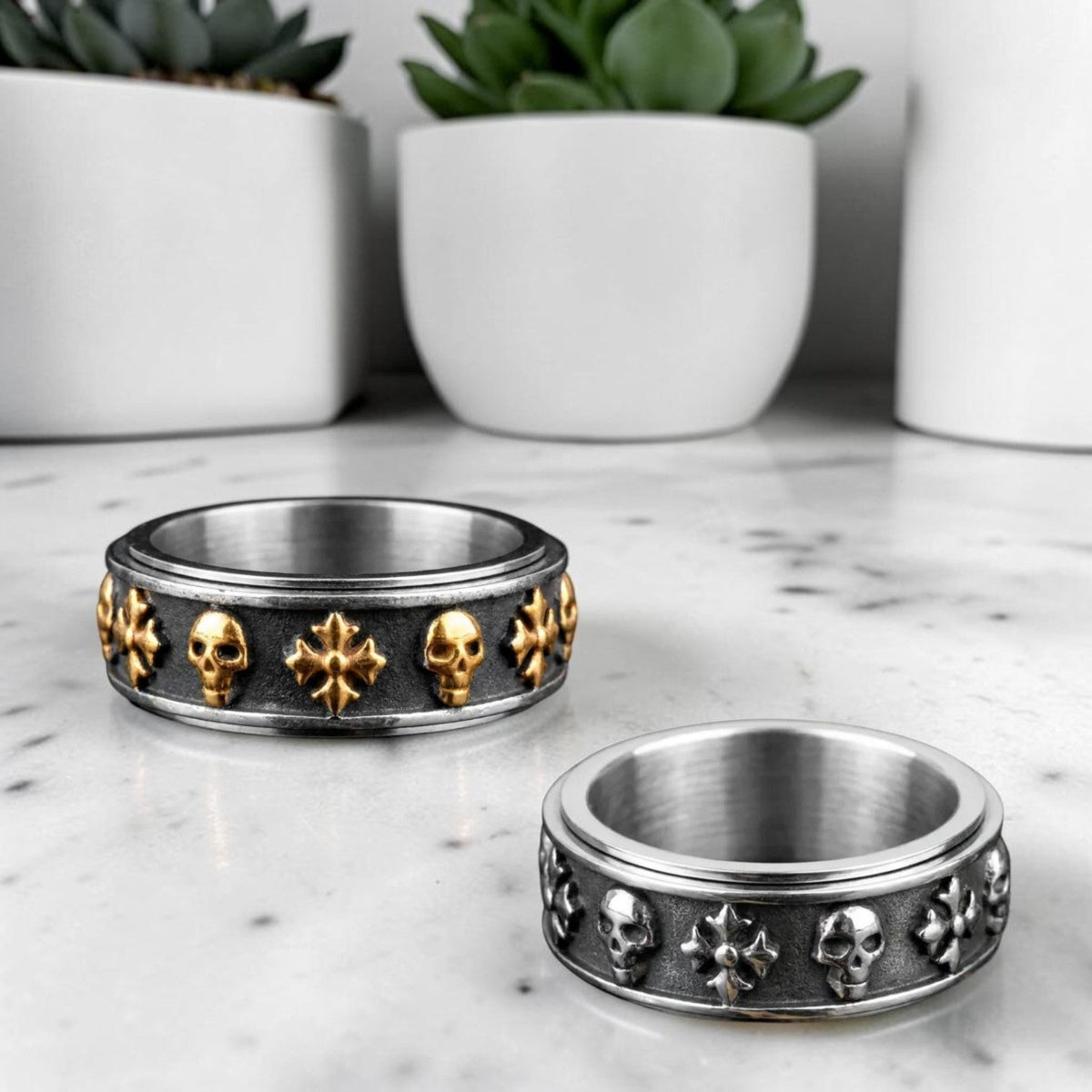 Bague pour hommes | anneau crâne croisé « Skull and Cross »