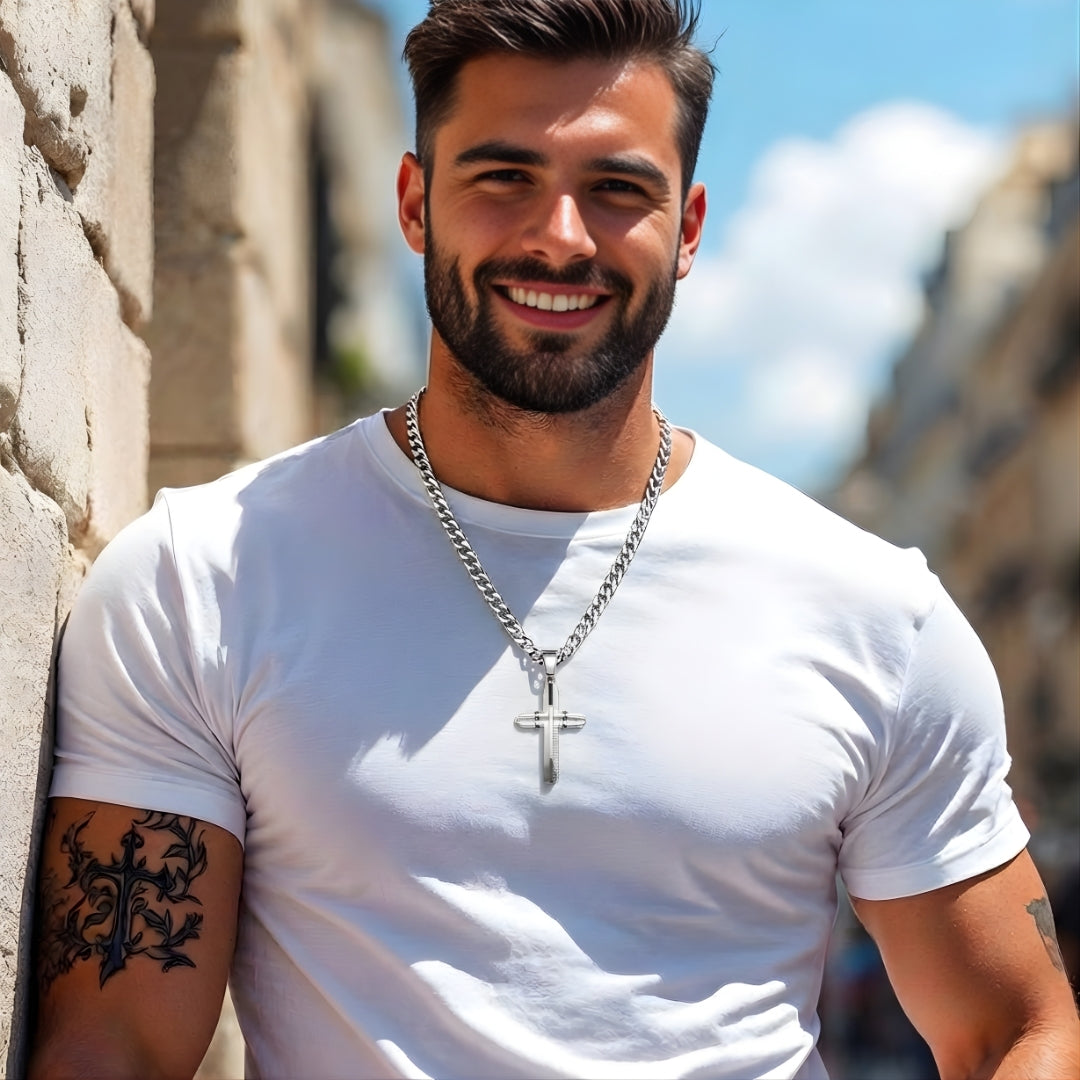 Collier homme, pendentif croix Armor Cross 3D