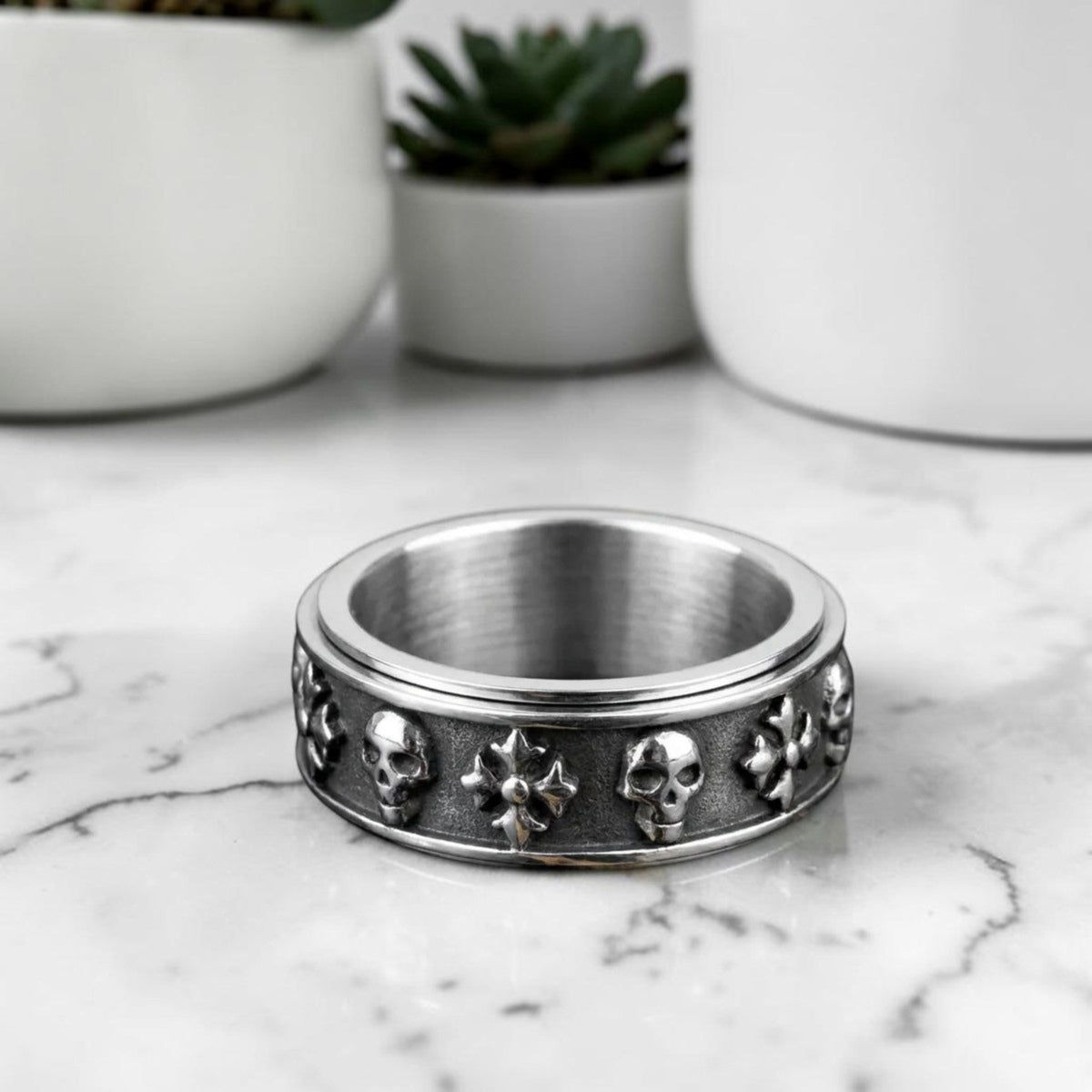 Bague pour hommes | anneau crâne croisé « Skull and Cross »