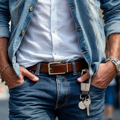Porte-clé homme | en cuir et métal Premium