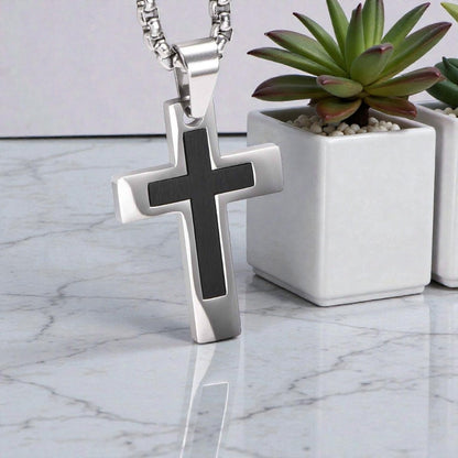 Collier homme, pendentif Croix Double Élite.| Inoxydable Premium