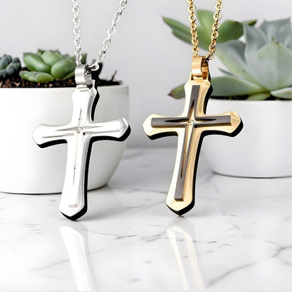 Collier homme, pendentif croix "Archange"