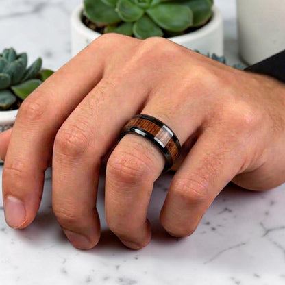 Bague acier inoxydable homme | anneau « L'Héritage Koa »
