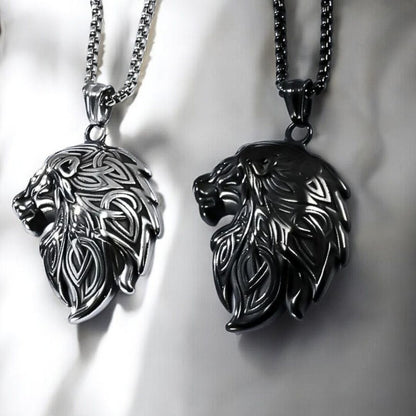Collier homme- pendentif LE LÉOPOL™ ; Collier tête de Lion polie, élégant et raffiné