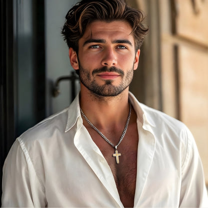 Collier homme, pendentif croix "double couche"