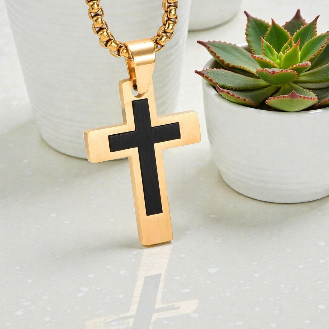 Collier homme, pendentif Croix Double Élite.| Inoxydable Premium