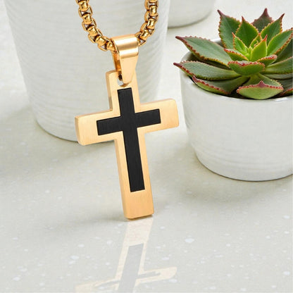 Collier homme, pendentif Croix Double Élite.| Inoxydable Premium