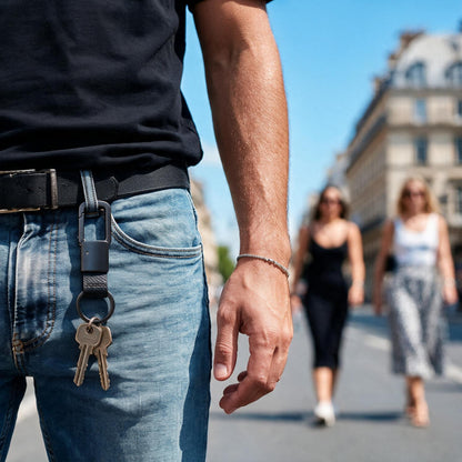 Porte-clé homme | Ergonomique Cuir & Acier