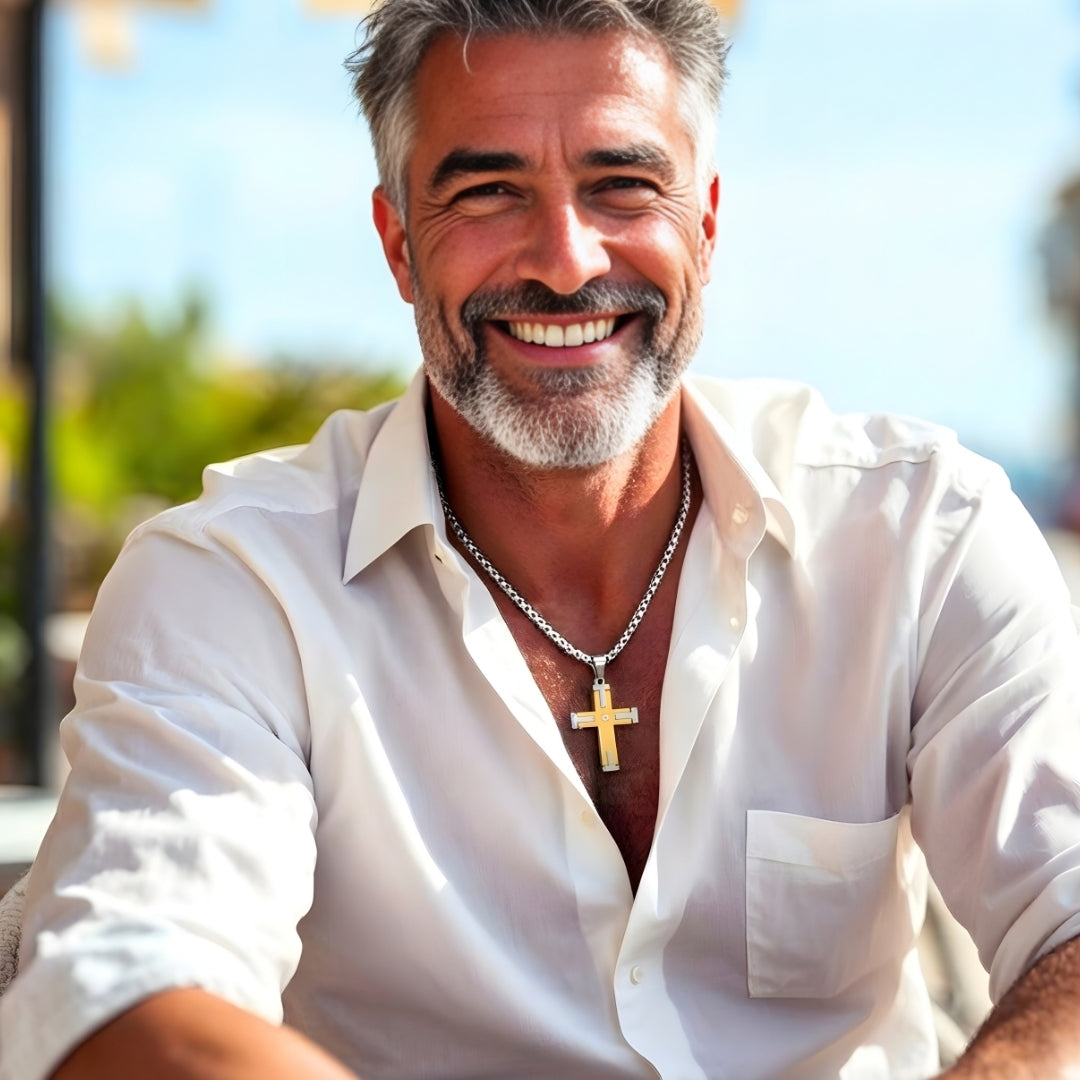 Collier homme, pendentif La Croix Équilibre & Structure" | Architectural