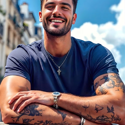 Collier homme, pendentif croix "double couche"