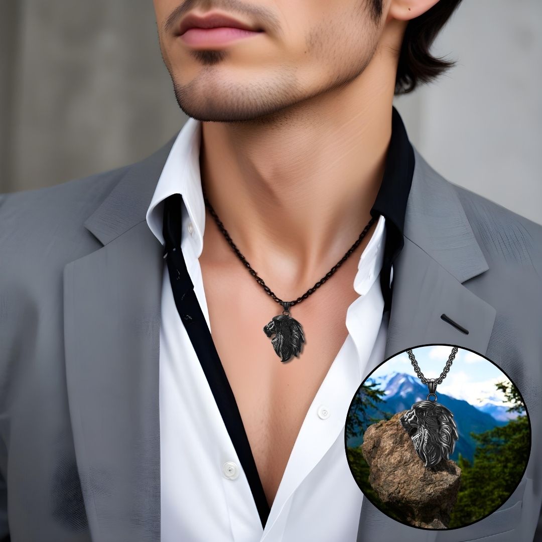 Collier pour homme le LÉOPOL™ | Collier tête de Lion polie, élégant et raffiné