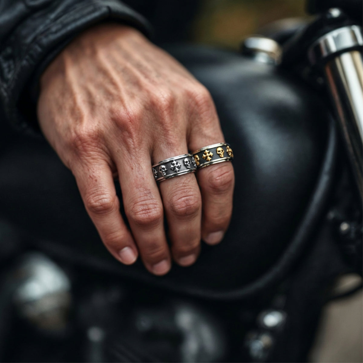 Bague pour hommes | anneau crâne croisé « Skull and Cross »
