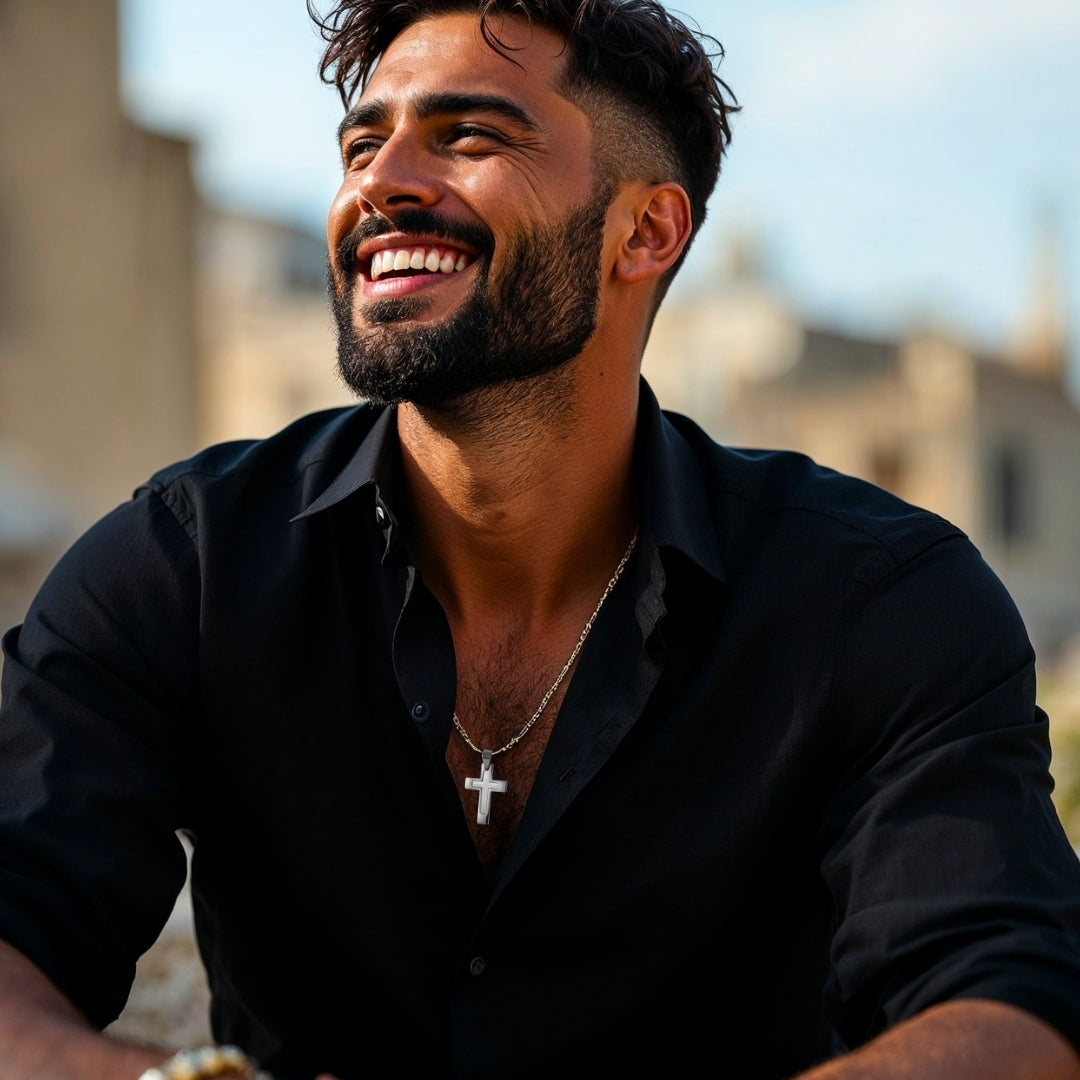 Collier homme, pendentif Croix Double Élite.| Inoxydable Premium