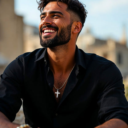 Collier homme, pendentif Croix Double Élite.| Inoxydable Premium