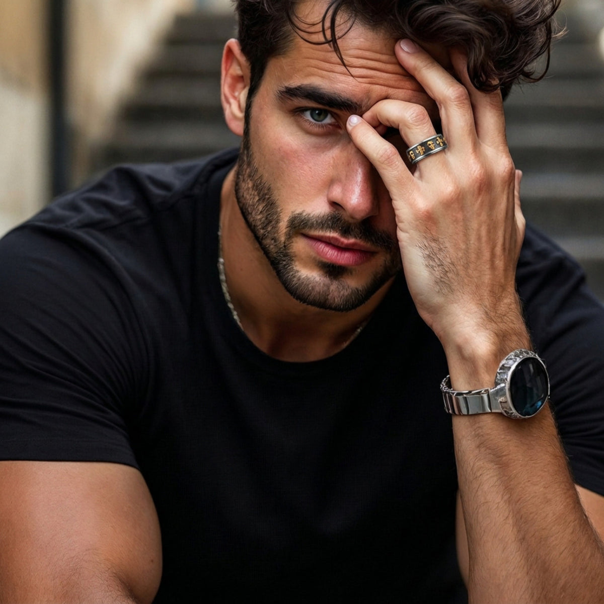 Bague pour hommes | anneau crâne croisé « Skull and Cross »