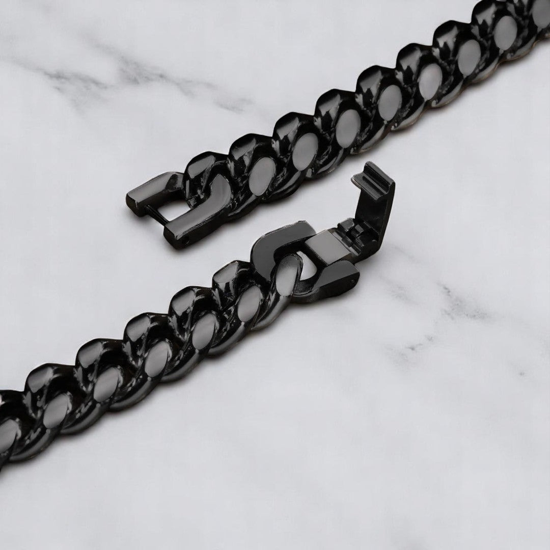 Bracelet homme luxe maillon MIAMI-CUBANO™ noir fermoir