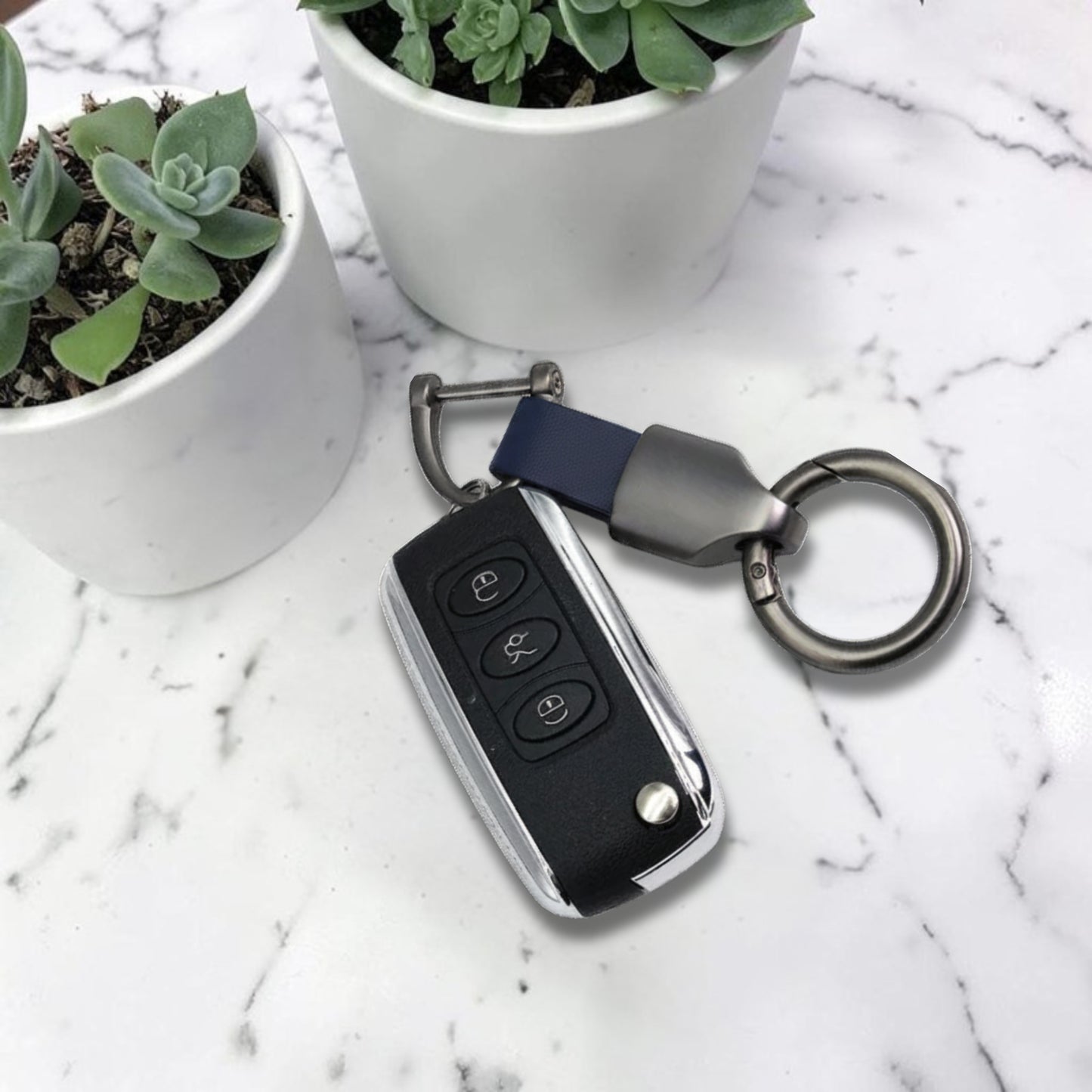 Porte-clé en cuir |manille vissée gris anthracite « executive »