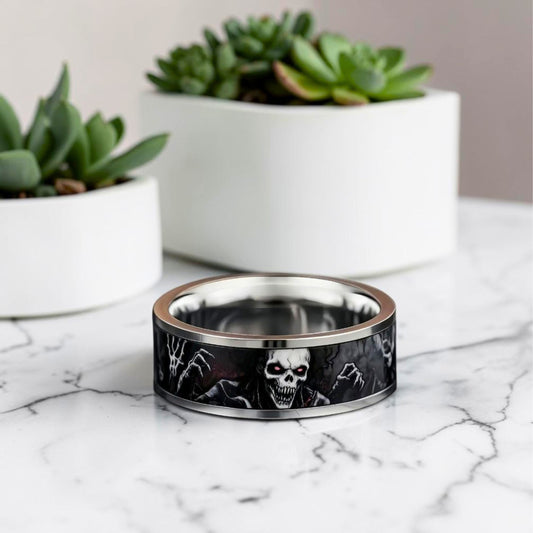 Bague pour hommes | Motif Squelette & Yeux de Rubis « L'Éveil de l'Ombre »
