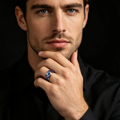 Bague acier inoxydable | motif galaxie cosmique "Astro-Cosmos"