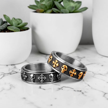 Bague pour hommes | anneau crâne croisé « Skull and Cross »
