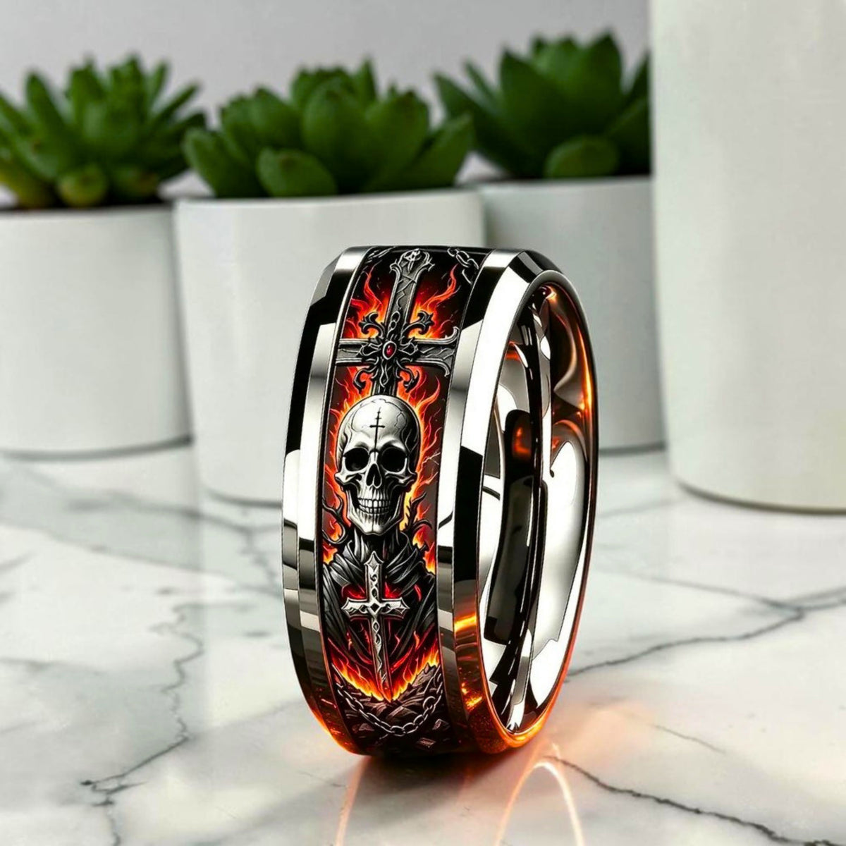 Bague pour homme | Bague Crâne & Flammes «L'Infernale »