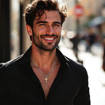 Collier homme, pendentif Croix Double Élite.| Inoxydable Premium