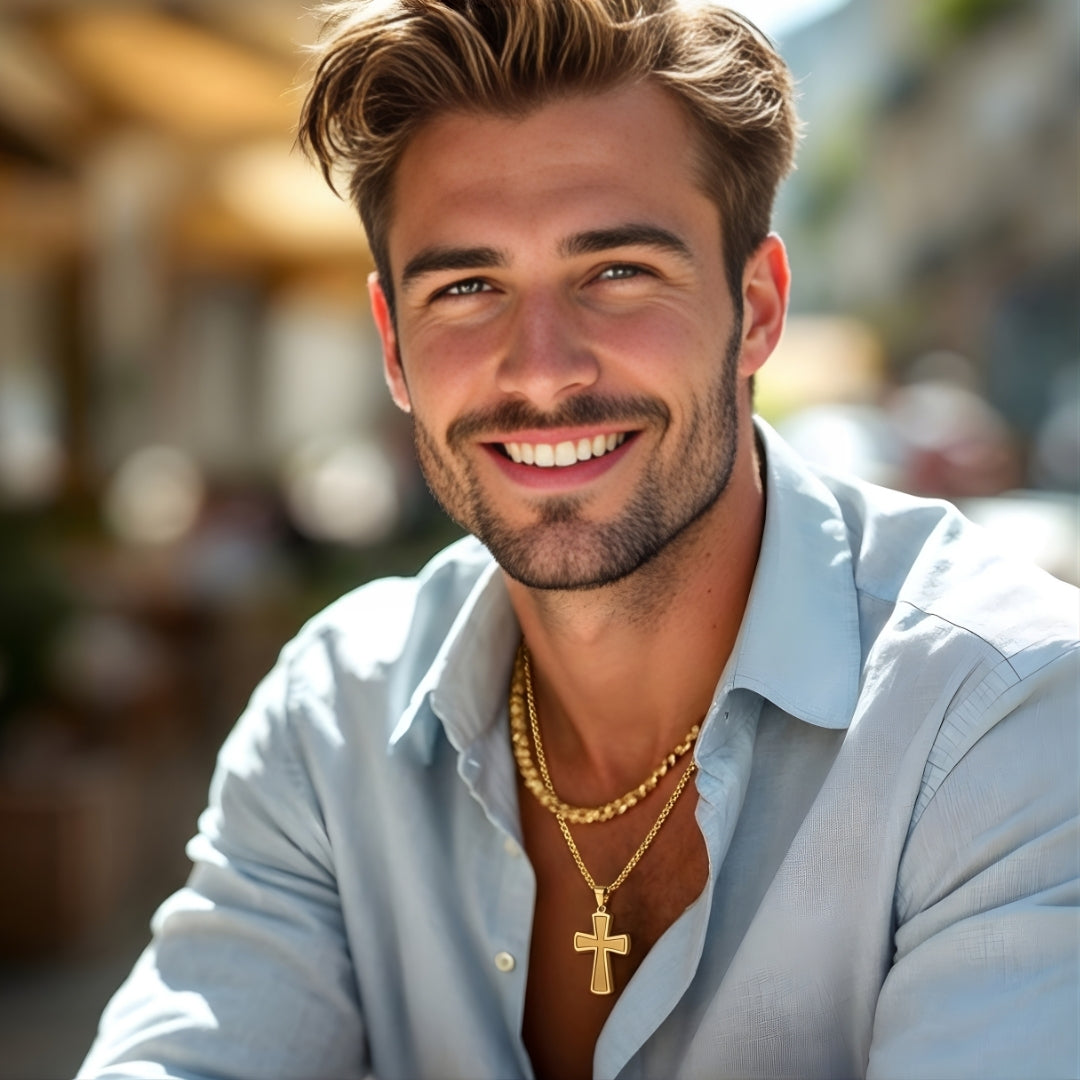 Collier homme, pendentif croix "Essence Moderne"| Bicouche